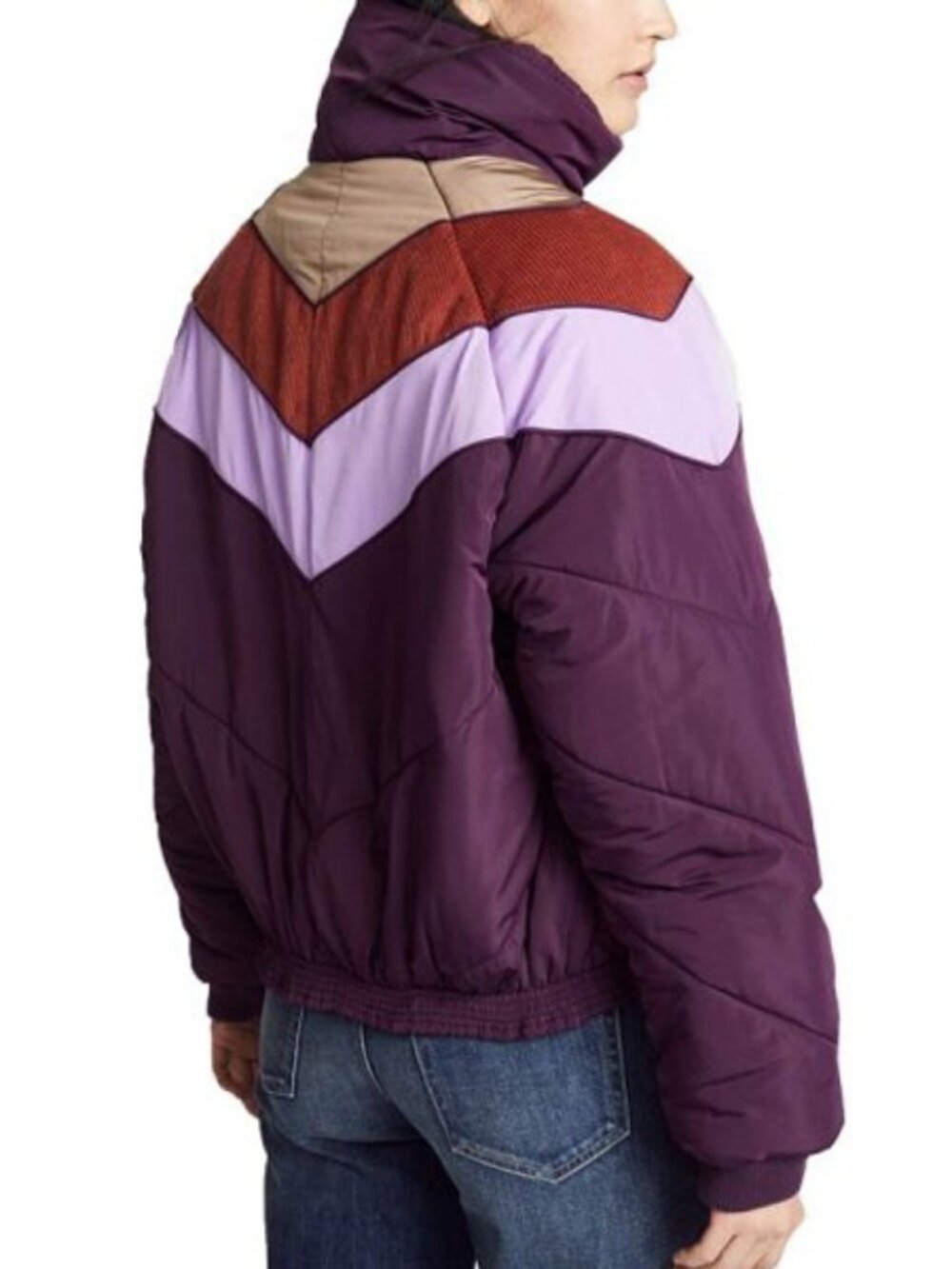 NEW Free People Heidi Ski Puffer Jacket XS in Wine Purple Retro Colorblock $128 - Picture 3 of 16